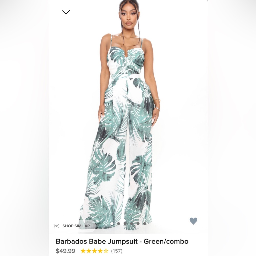FashionNova “Barbados Babe” boho jumpsuit with straps & wide pant legs